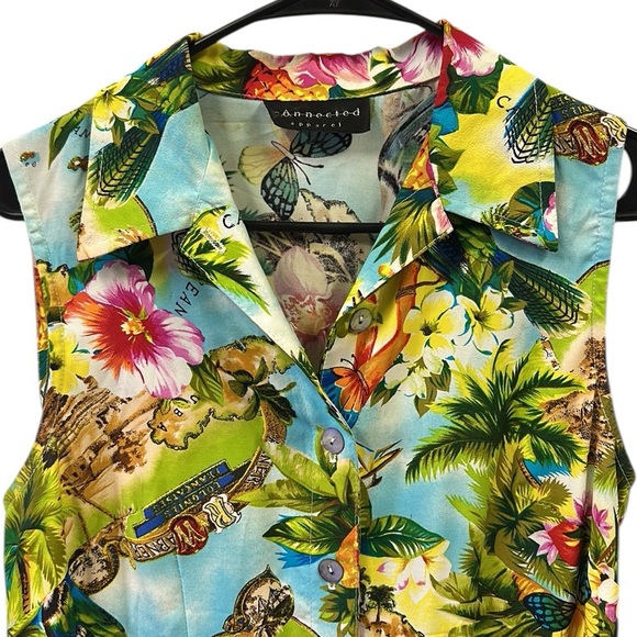 Vintage Y2k Collared Blue Tropical Button Front Sleeveless Dress Womens Medium - Picture 11 of 11